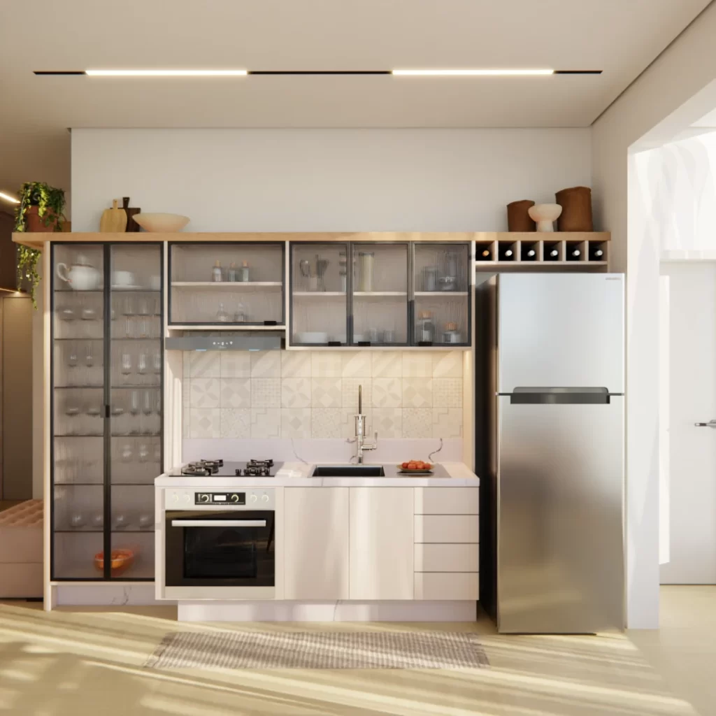 Projeto de ambientes integrados de um apartamento em São Paulo