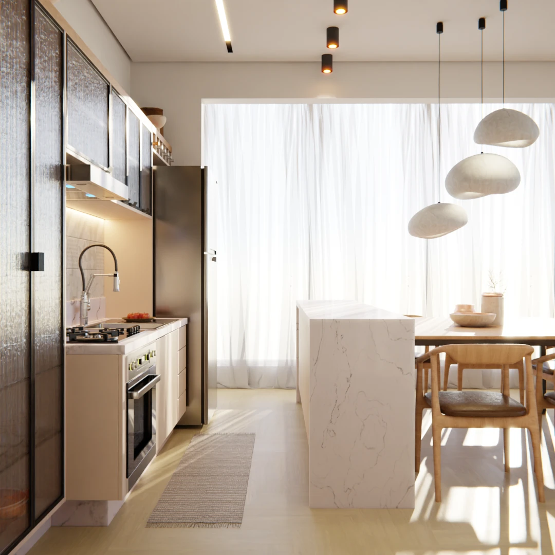 Projeto de ambientes integrados de um apartamento em São Paulo