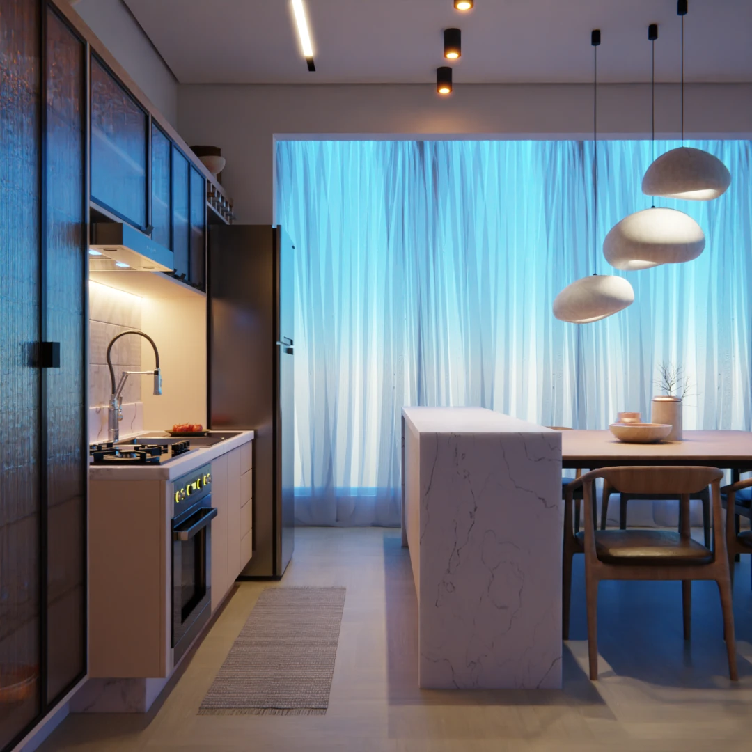 Projeto de ambientes integrados de um apartamento em São Paulo