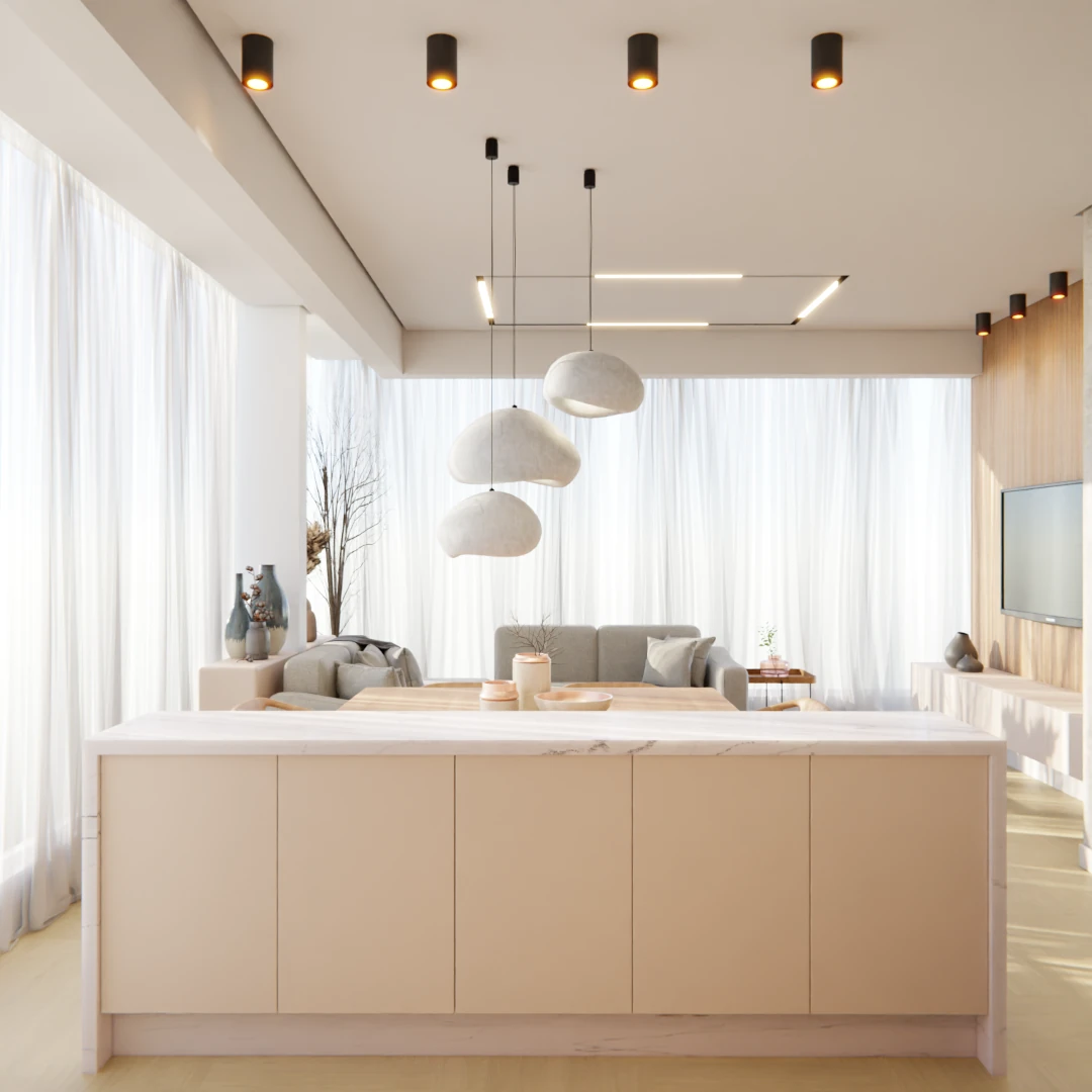 Projeto de ambientes integrados de um apartamento em São Paulo