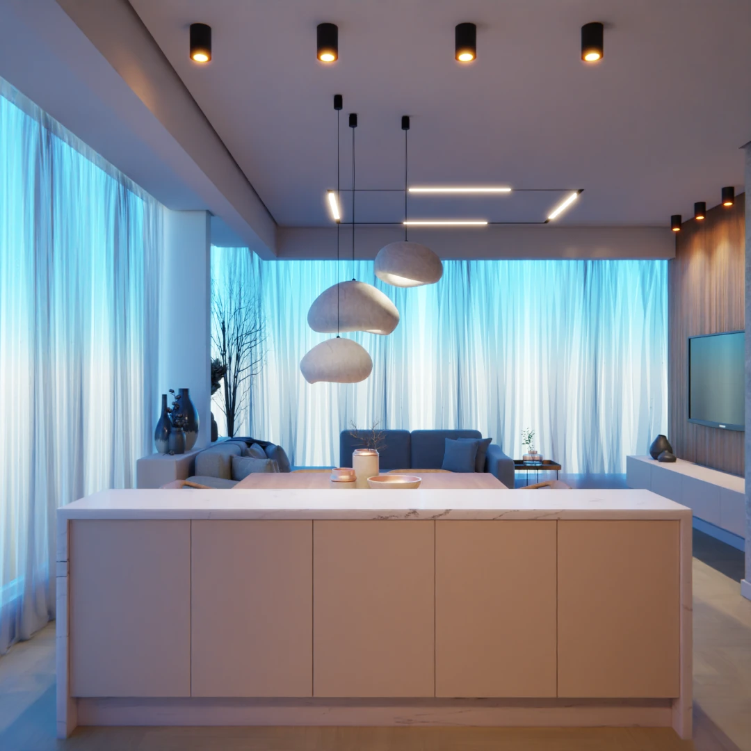 Projeto de ambientes integrados de um apartamento em São Paulo