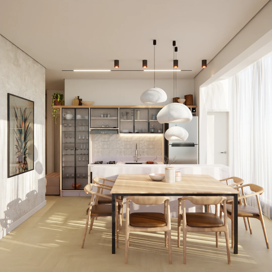 Projeto de ambientes integrados de um apartamento em São Paulo