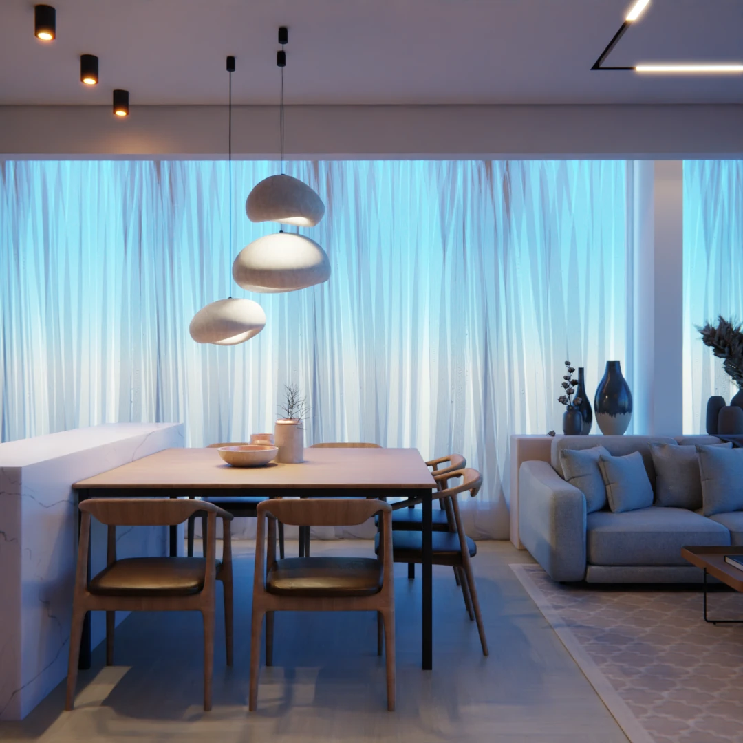 Projeto de ambientes integrados de um apartamento em São Paulo