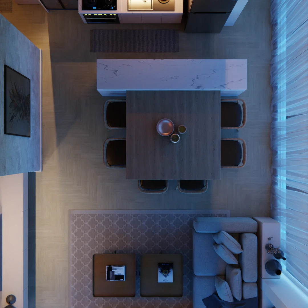 Projeto de ambientes integrados de um apartamento em São Paulo