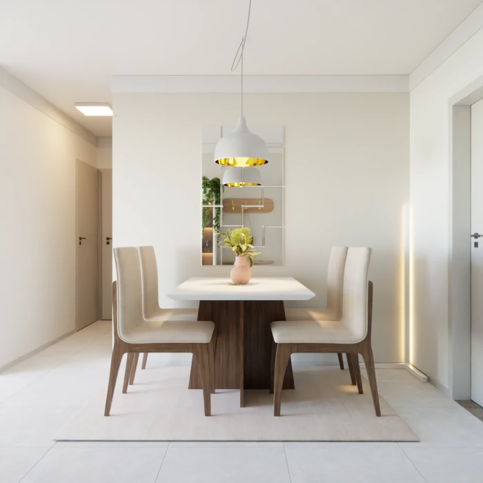 Sala para unir e acolher com design multifuncional e aconchego natural