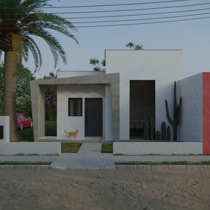 reforma de fachada moderna com contraste de volumes e luz natural