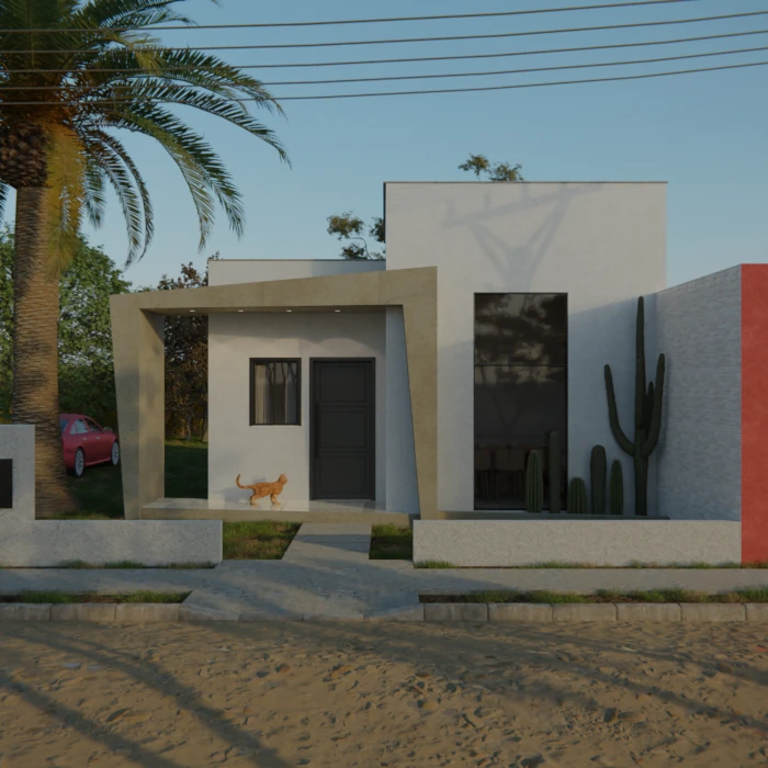 reforma de fachada moderna com contraste de volumes e luz natural