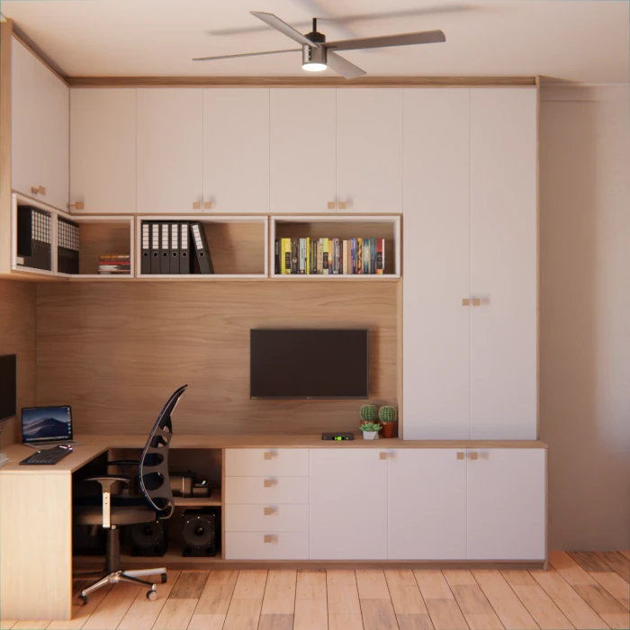 Ambiente multifuncional com ótimo aproveitamento do espaço e design inteligente