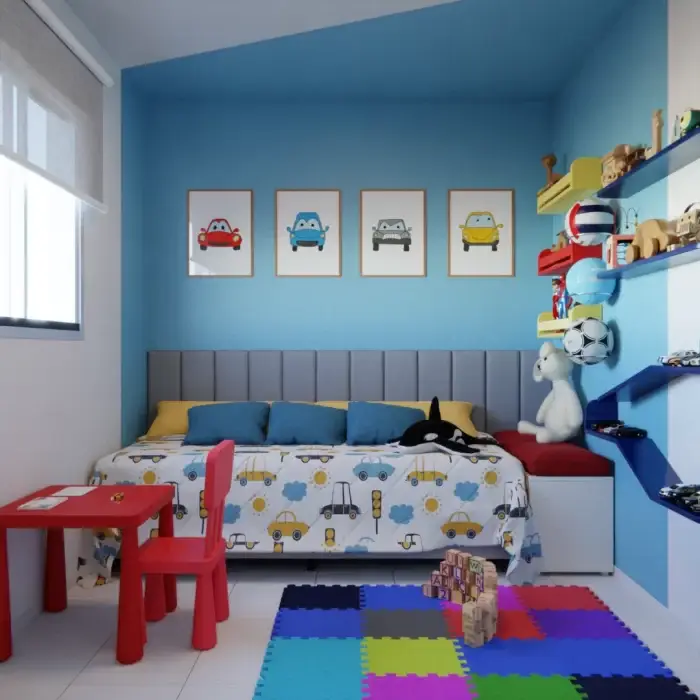 Quarto infantil alegre azul e amarelo