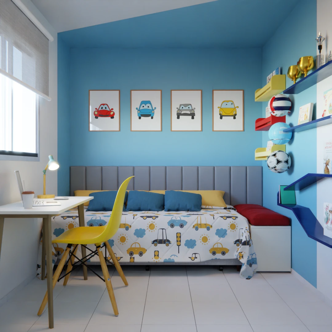 Quarto infantil alegre azul e amarelo
