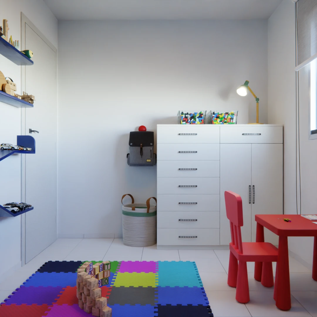Quarto infantil alegre azul e amarelo