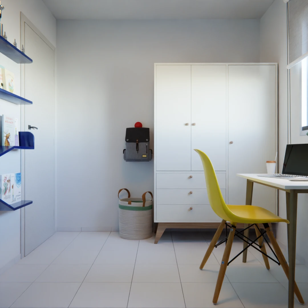 Quarto infantil alegre azul e amarelo