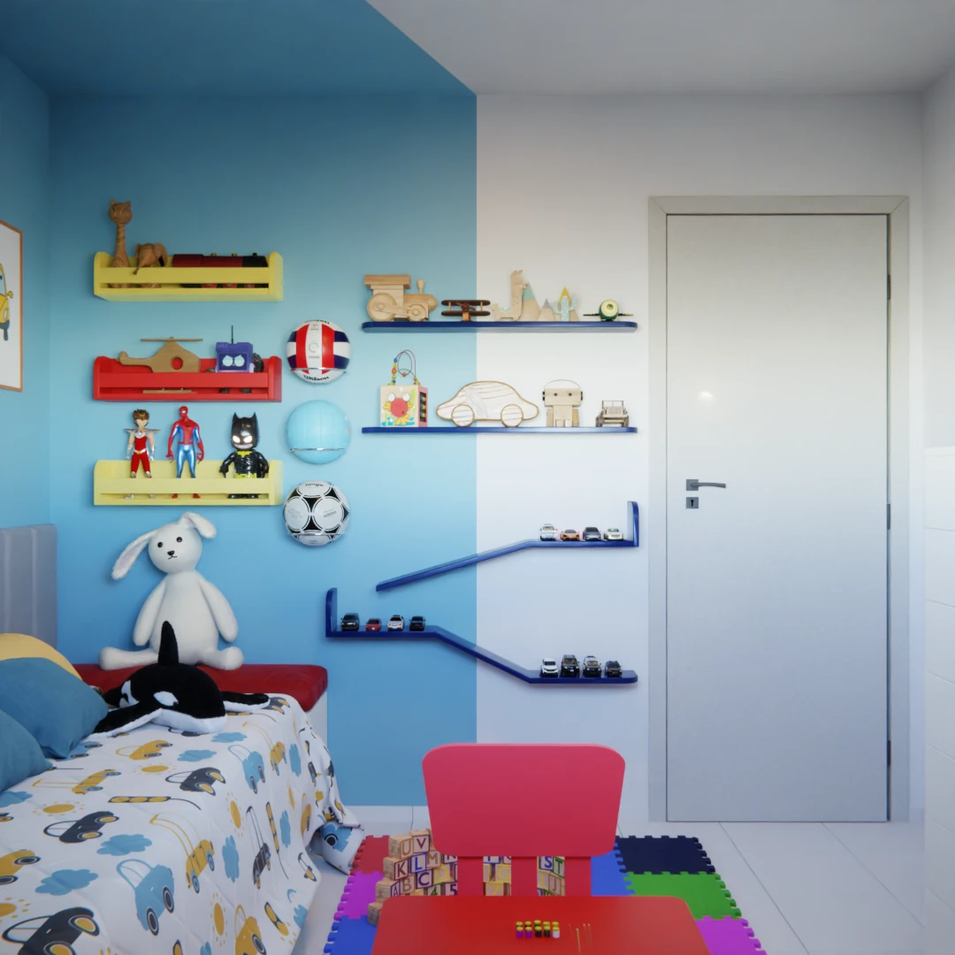 Quarto infantil alegre azul e amarelo