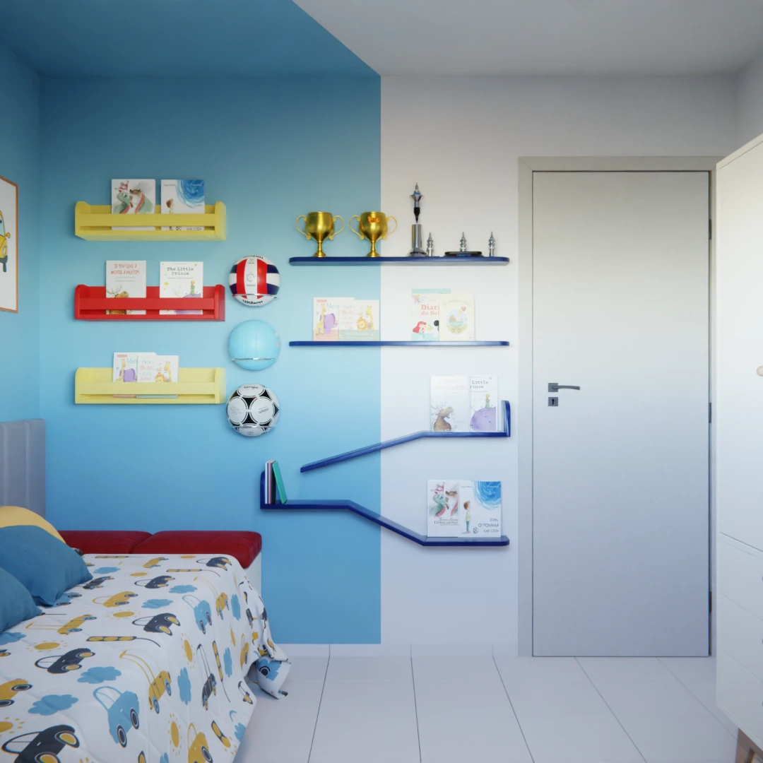 Quarto infantil alegre azul e amarelo
