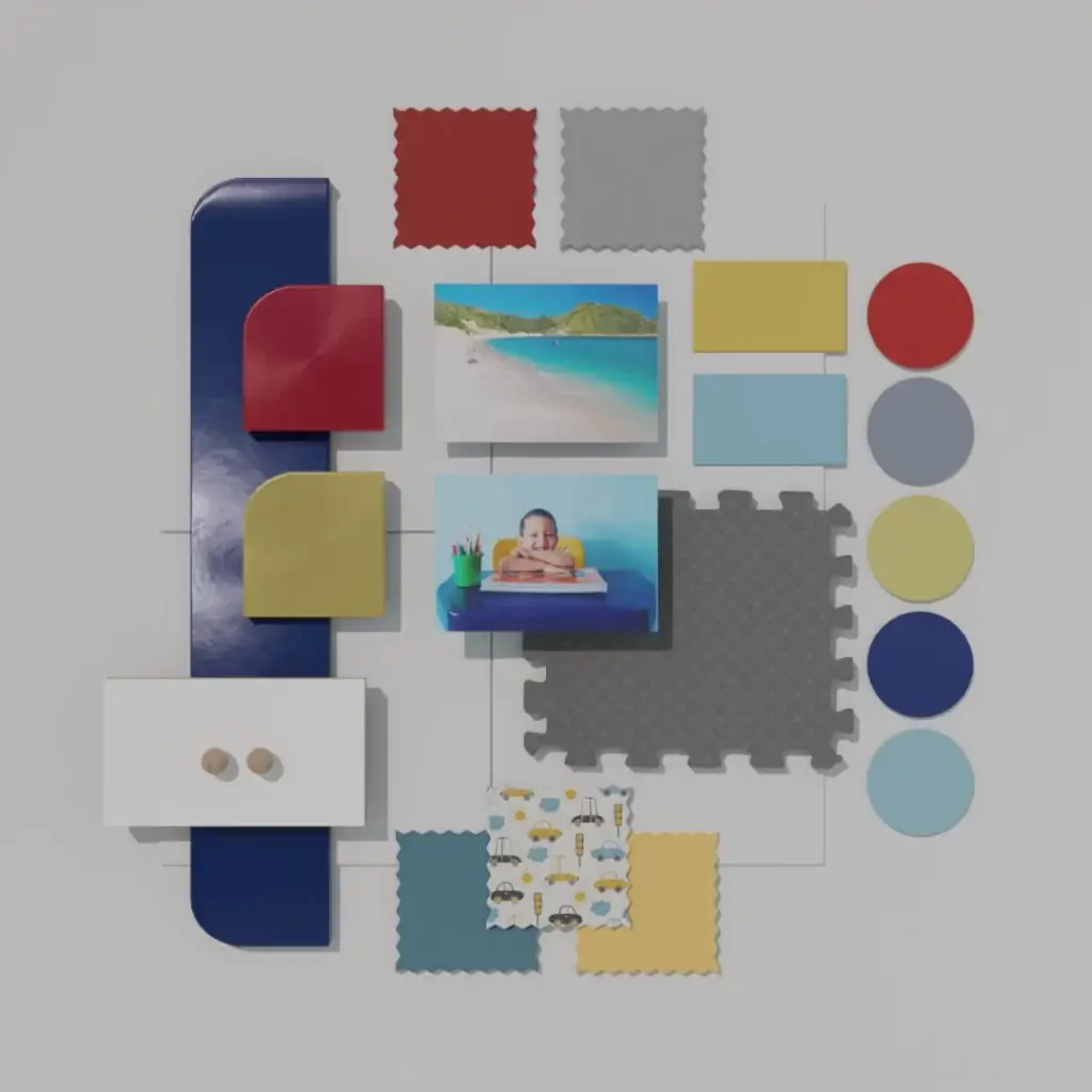 Quarto infantil alegre azul e amarelo