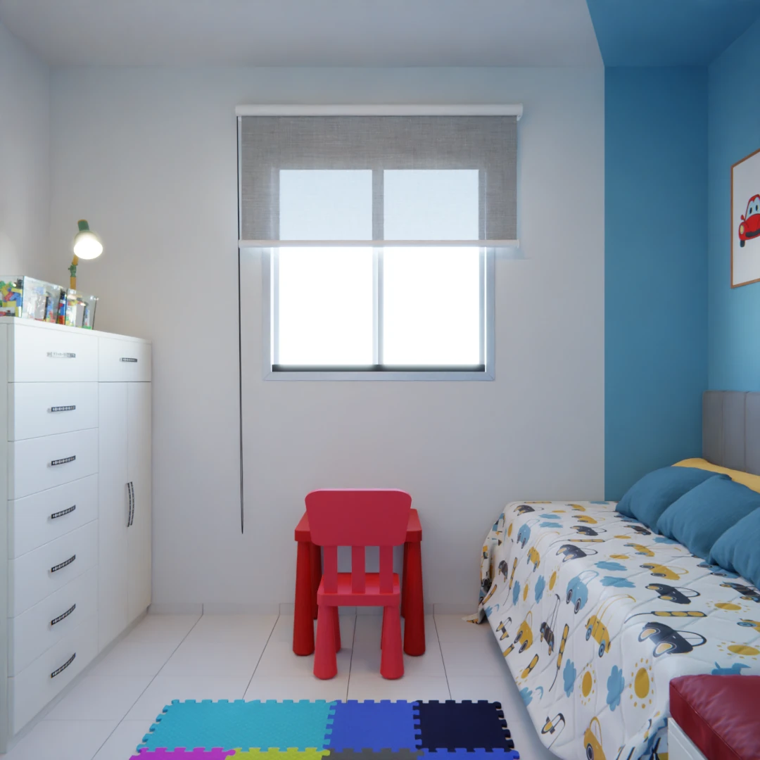 Quarto infantil alegre azul e amarelo