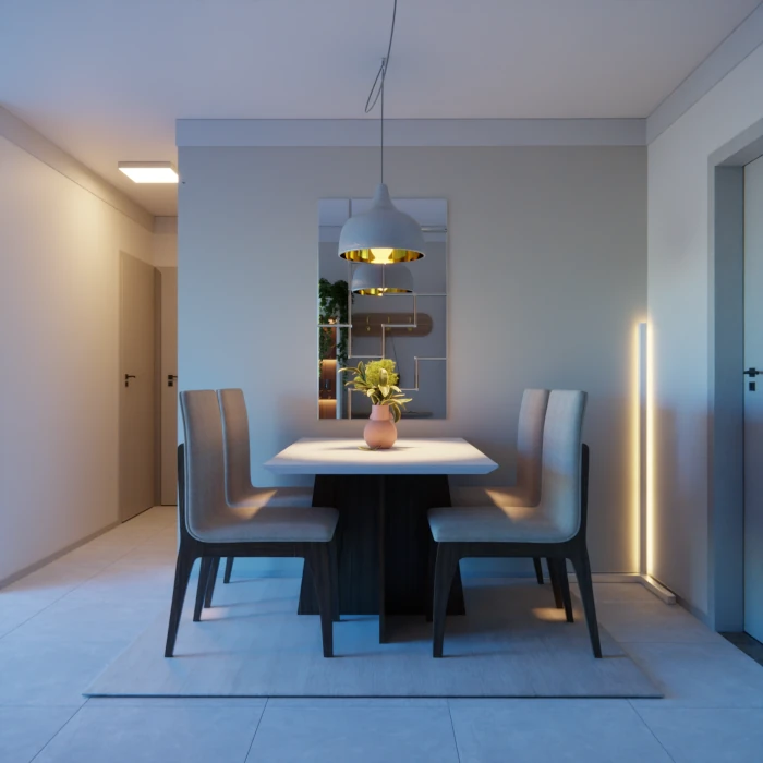 Sala para unir e acolher com design multifuncional e aconchego natural