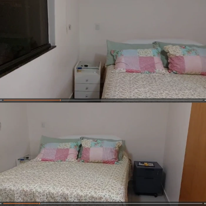 Divisão sutil e elegante que cria um limite entre ambientes entre a área de descanso e o home office.