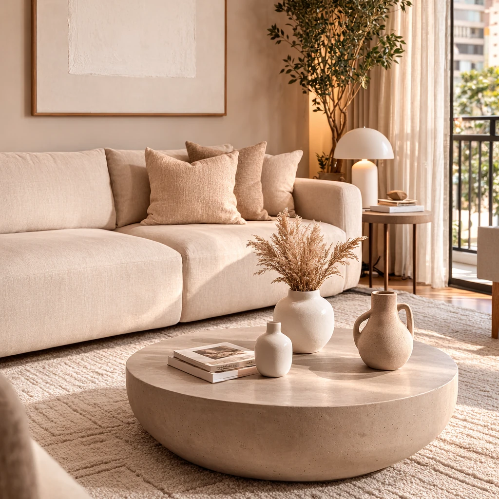 decoração minimalista neutra em sala pequena